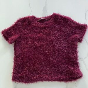 Zara Y2K Maroon Fuzzy Eyelash Cropped Tee, Size Medium